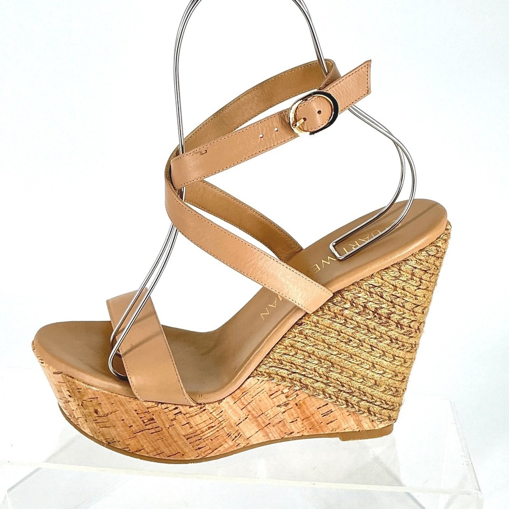Stuart Weitzman Size 10 Tan Leather Espadrille‎ Wedge Platform Sandals NEW $495 - Picture 4 of 12